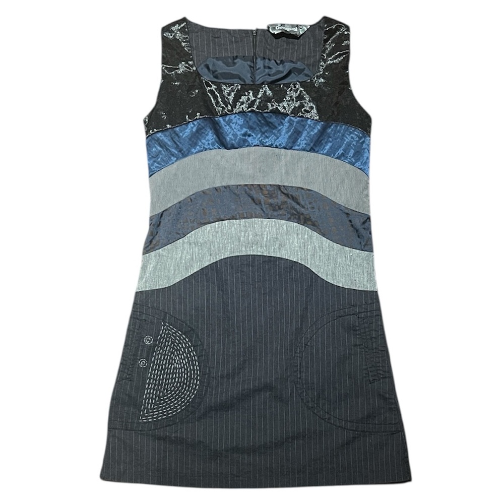 Desigual Dress Sleeveless Pockets Grey Above Knee Lined Women’s Size 40 Medium